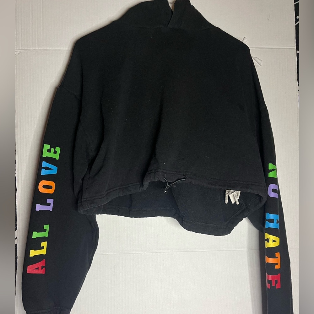 Forever 21 All Love, No Hate Cropped Pullover Sweatshirt with adjustable strings